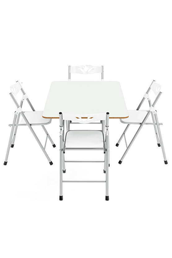 60x90 Beyaz Katlanır Masa Ve 4 Adet Sandalye Seti 1129