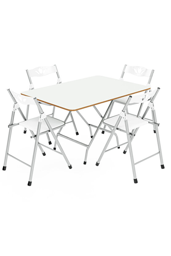60x90 Beyaz Katlanır Masa Ve 4 Adet Sandalye Seti 1129