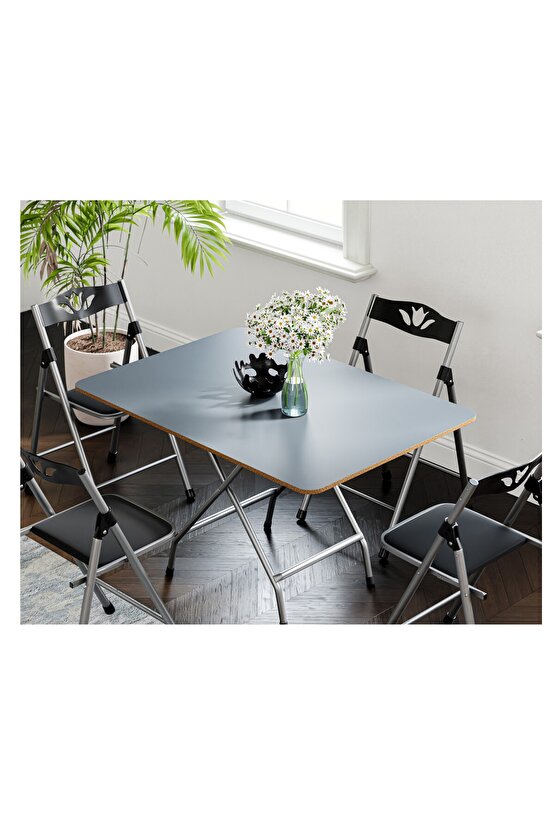 60x90 Füme Katlanır Masa Ve 4 Adet Sandalye Seti 1132