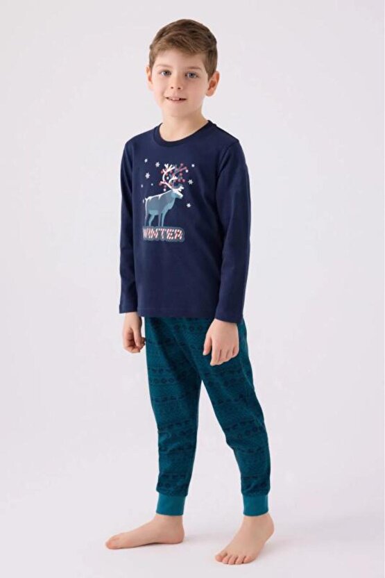 3135 Uzun Kollu Pamuklu Erkek Çocuk Pijama Takımı
