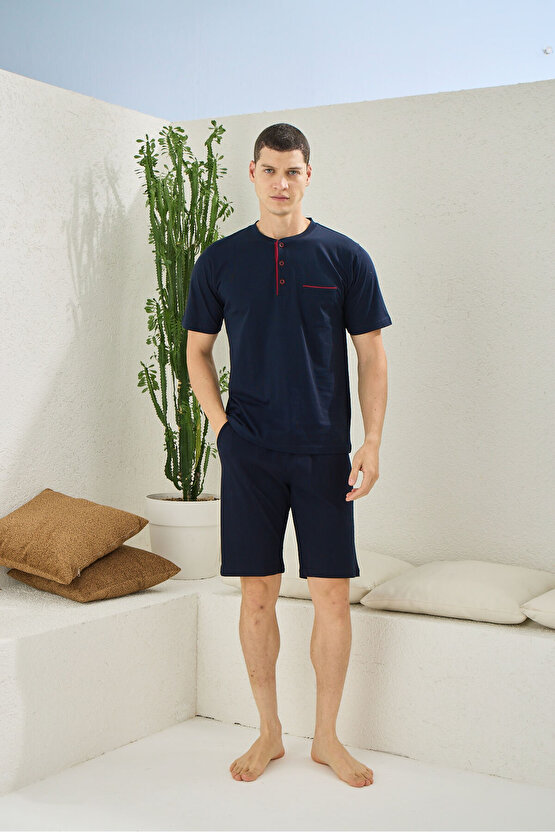 Büyük Beden Erkek Battal Midi Yaka Şortlu Takım Modern Tasarım