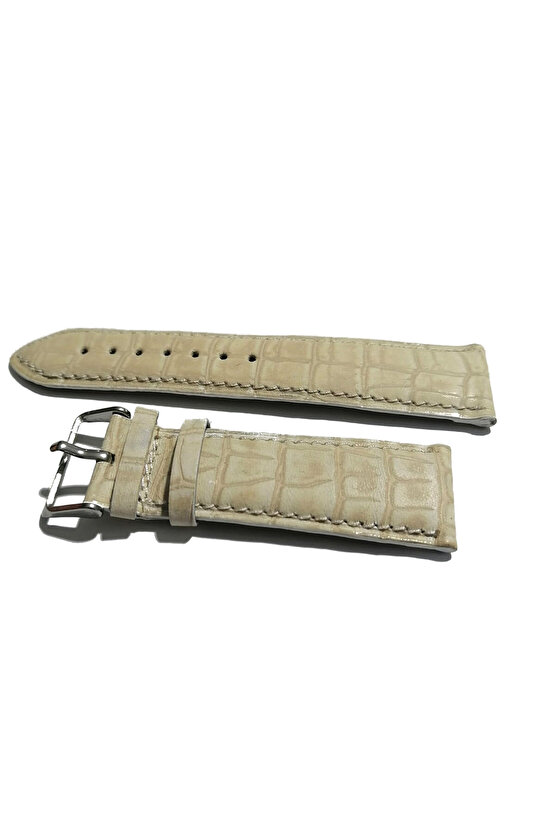 &Her Saate Uyumlu Hakiki Deri Saat Kordonu Krem 24 mm ( 323 )