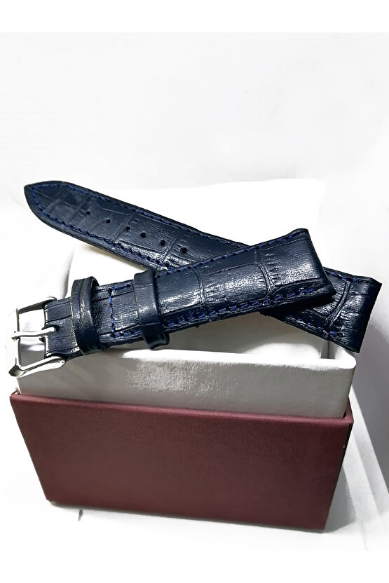 &Her Saate Uyumlu Hakiki Deri Saat Kordonu MAVİ 22 mm ( 317 )