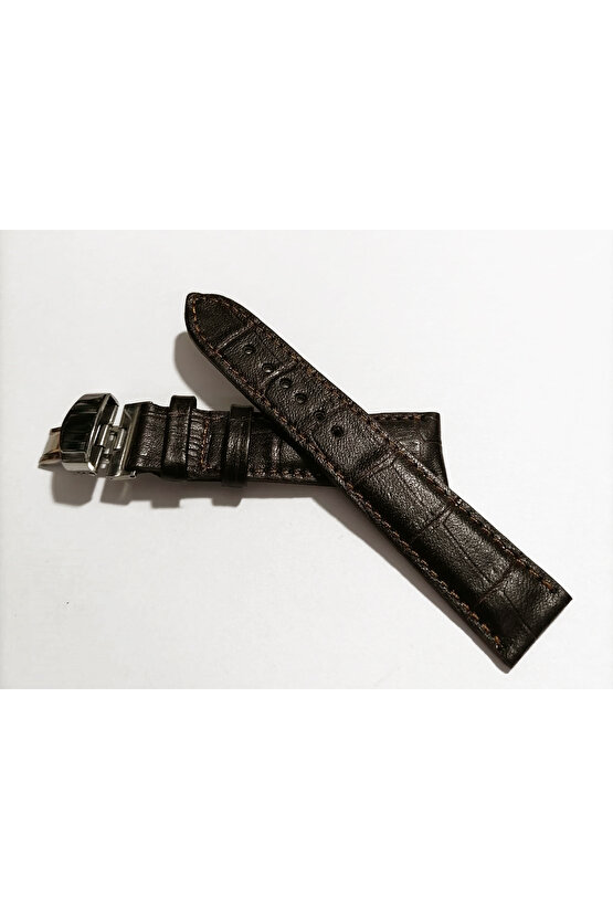 &Hertür Saate &Uygun  Kelebek  Toka 22 MM  KOYU kahve   Kordon(178)  gumuş  toka