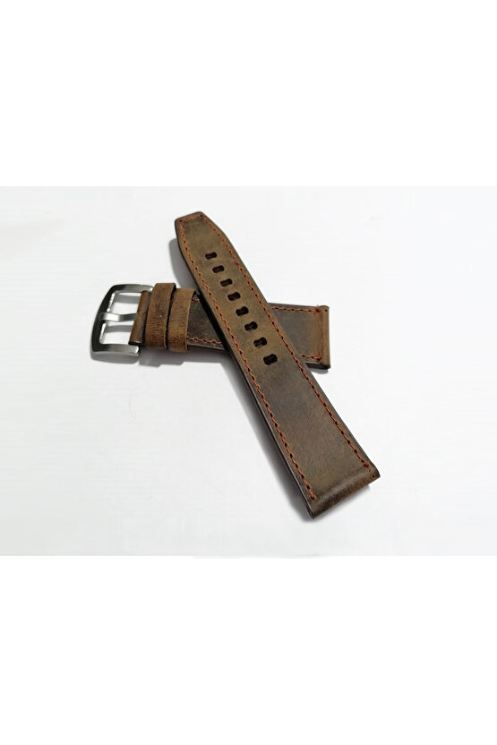 Greyzi Deri Fosil & Her Saate Uygun Saat Kordonu 22  mm kahve   (136 )