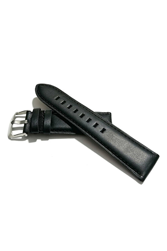 &Her Saate Uyumlu Hakiki Siyah Düz  Deri Saat Kordonu 22  mm  (58 )