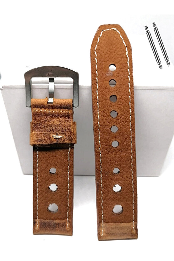 Tissot & Fossil & Panaray  Uyumlu Crayz Hakiki  Deri  24 mm   KOYU TABA