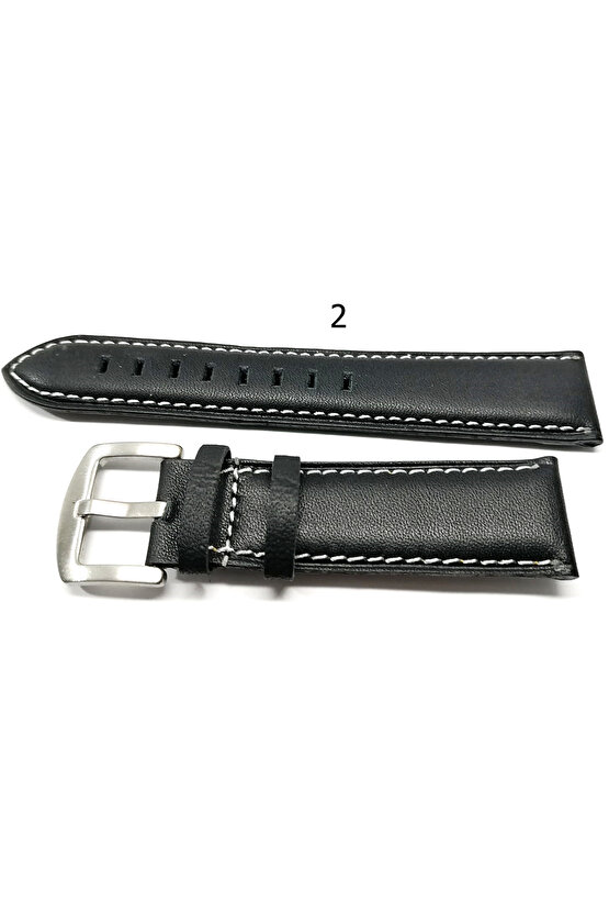 Hakiki Deri her Saate  uygun  Düz 22  mm siyah dikişli  deri saat kordonu  2 no