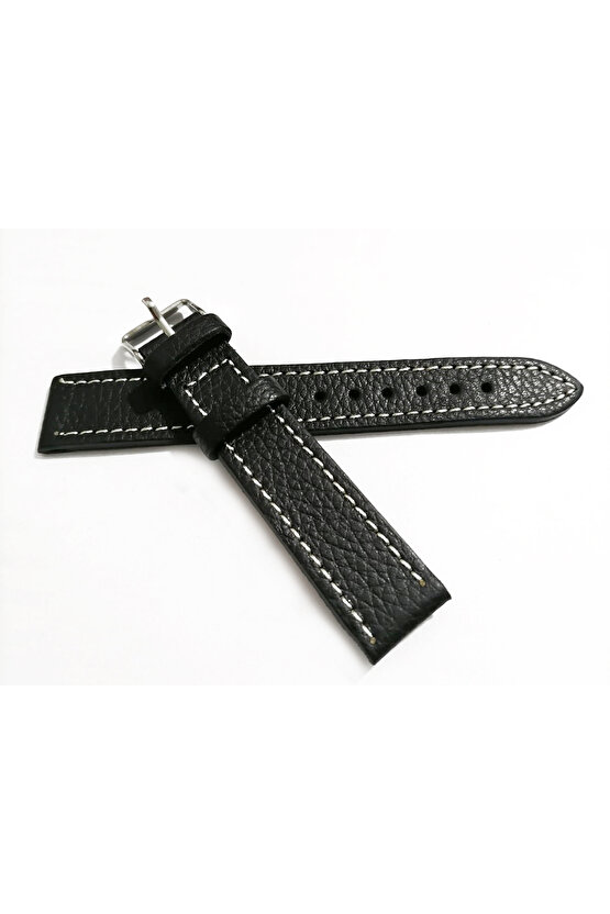 18 milim beyaz dikişli siyah hakiki deri kayış