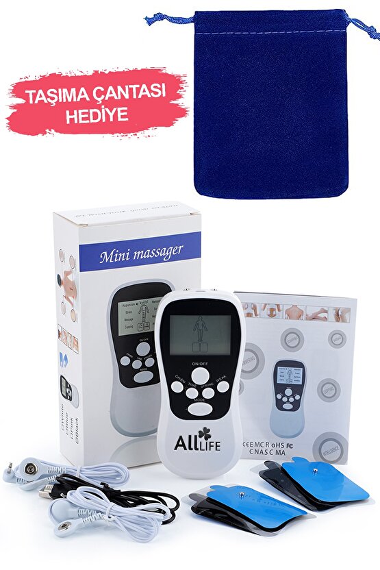 Çift Kanallı 4 Pedli Taşınabilir Fizik Tedavi Tens Cihazı Mini Tens Masaj Aleti