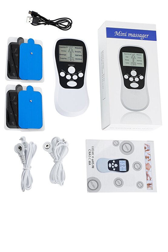 Çift Kanallı 4 Pedli Taşınabilir Fizik Tedavi Tens Cihazı Mini Tens Masaj Aleti