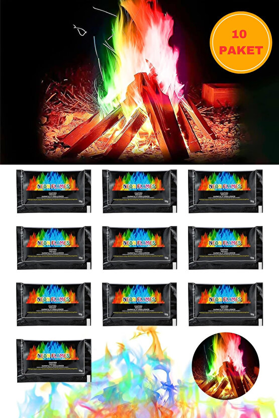 10 x 15 Gr Ateş Tozu Kamp Mangal Ateşi Renklendirici Eğlenceli Aktivite