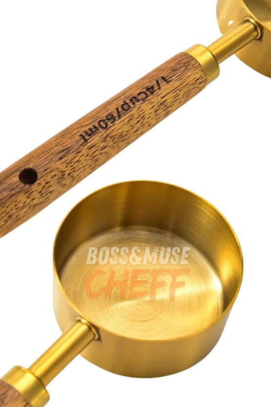 4 Adet Büyük Boy Paslanmaz Çelik Ahşap Saplı Ölçü Kaşığı Seti Ölçü Kabı Hediyeli