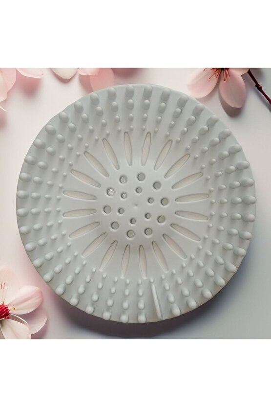 Lavabo Süzgeci Kaymaz Yuvarlak Silikon Süzgeç Kırık Beyaz