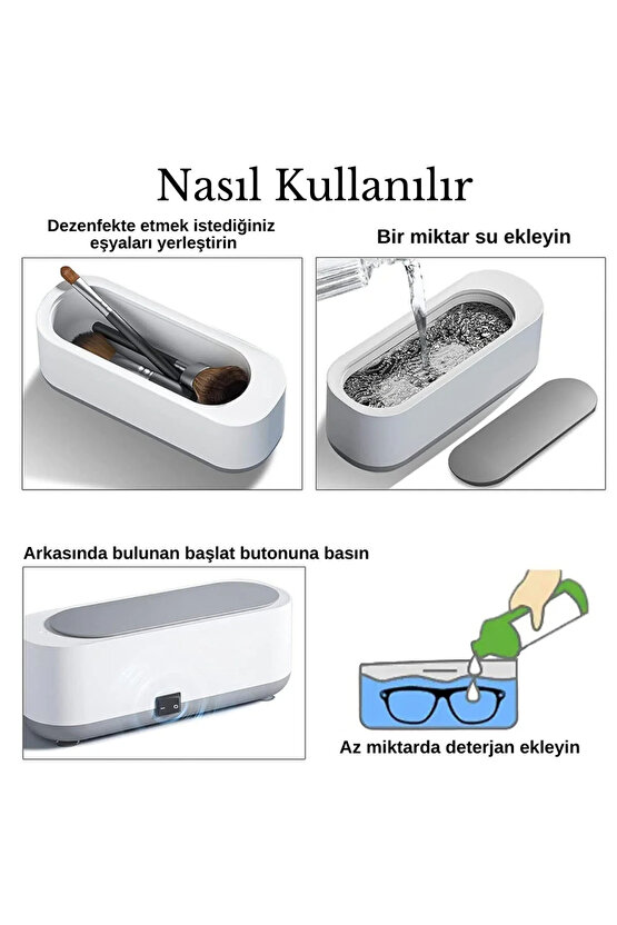 Gözlük, Saat, Küpe, Kolye, Makyaj Fırçası, Ultrasonik Temizleyici Dezenfekte Cihazı
