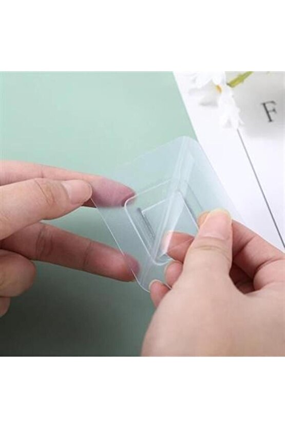 BUFFER® Eşya Sabitleme Askısı 10 Çift Şeffaf Çift Taraflı Yapışkanlı Geçmeli Klips