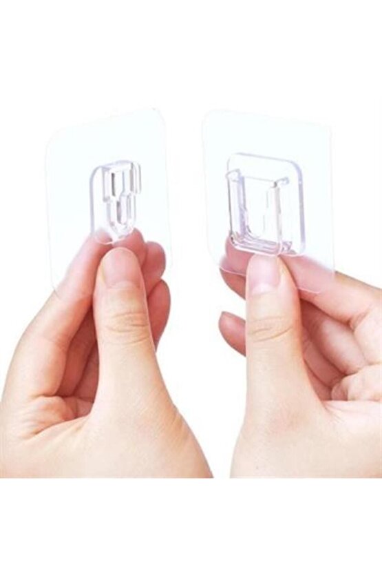BUFFER® Eşya Sabitleme Askısı 10 Çift Şeffaf Çift Taraflı Yapışkanlı Geçmeli Klips
