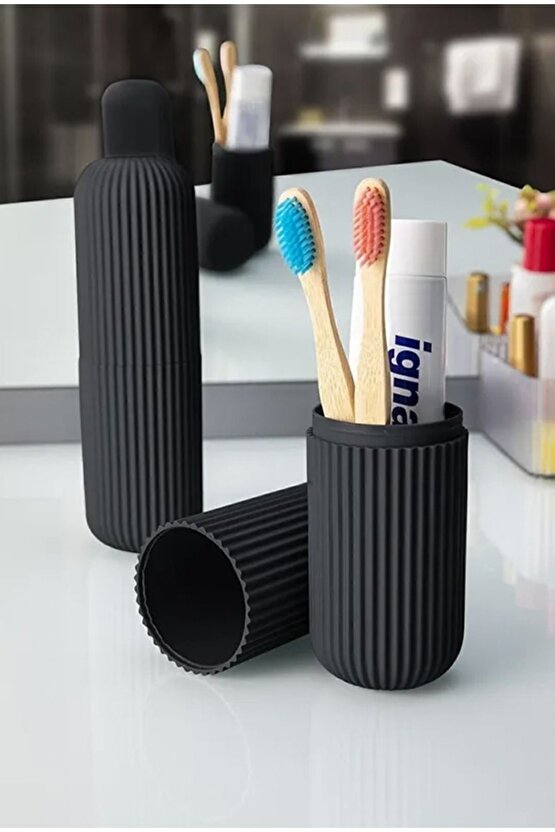 Siyah Diş Fırçası, Diş Macunu Seyehat Saklama Kabı Çok Amaçlı Organizer
