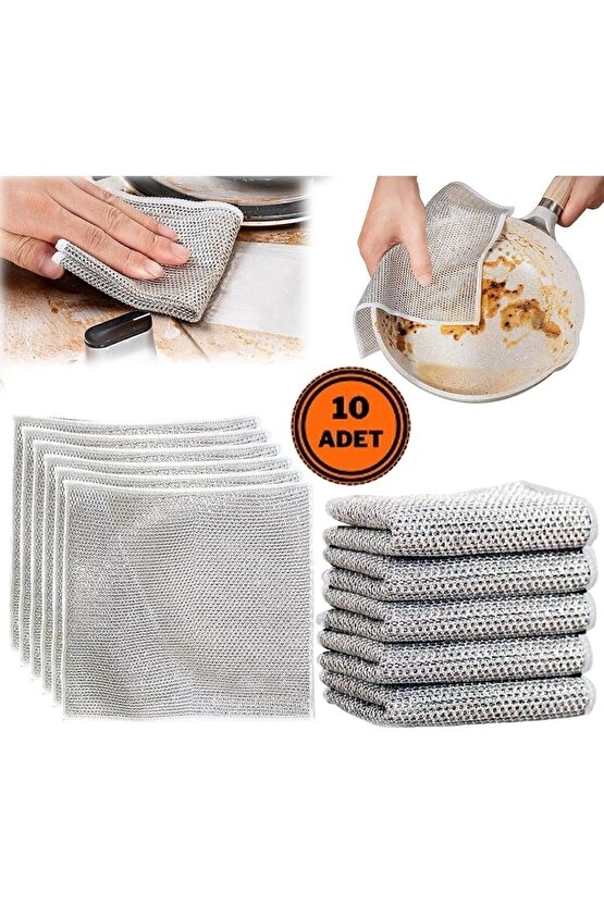 Main Shop 10 Adet Tel Bulaşık Bezi Çizmez Bulaşık Teli Çelik Bez 20x20 Cm Çift Katmanlı M-602
