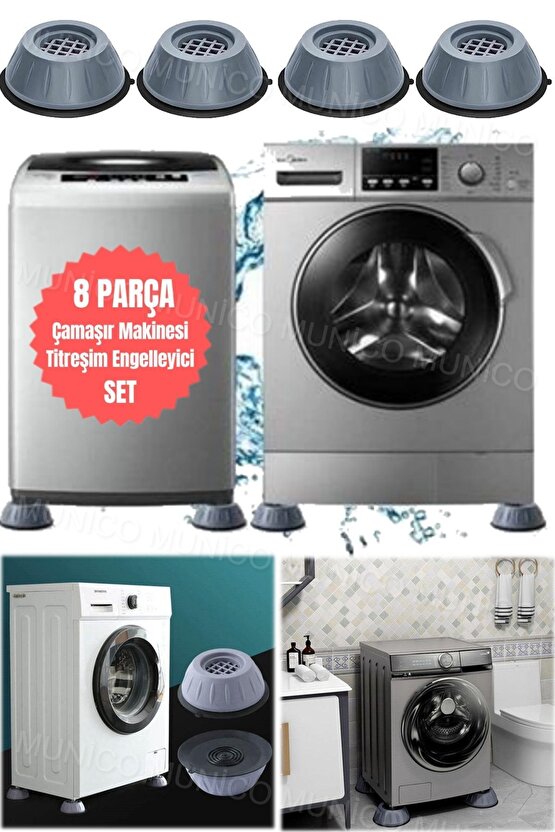 Aveo 8 Adet Şık Gri Titreşim Önleyici Kauçuk Pedler - Çamaşır Makinesi İçin Kaymaz Ayaklık Sert