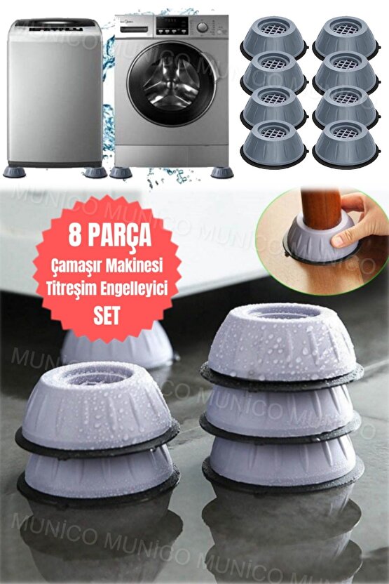 Aveo 8 Adet Şık Gri Titreşim Önleyici Kauçuk Pedler - Çamaşır Makinesi İçin Kaymaz Ayaklık Sert