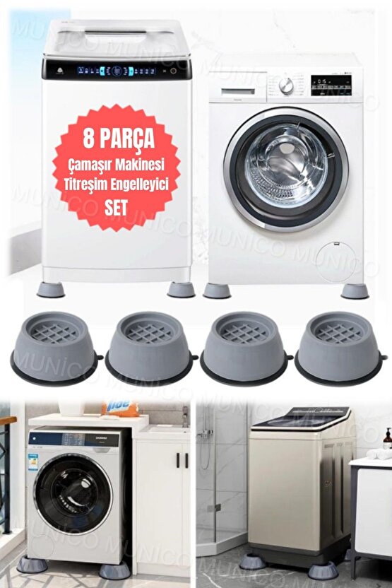 Aveo 8 Adet Şık Gri Titreşim Önleyici Kauçuk Pedler - Çamaşır Makinesi İçin Kaymaz Ayaklık Sert