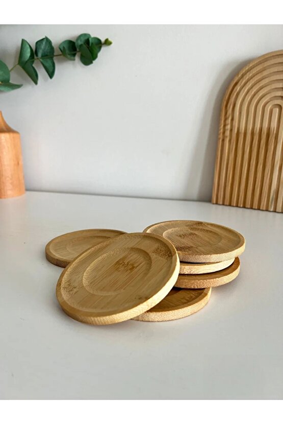 6lı Yuvarlak Doğal Bambu Bardak Altlığı - Çay Ve Fincan Altlığı Seti