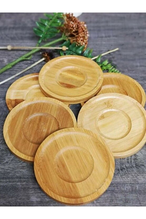 6lı Yuvarlak Doğal Bambu Bardak Altlığı - Çay Ve Fincan Altlığı Seti