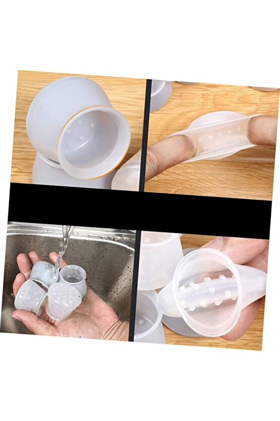 24 Adet Masa ve Sandalye Ayak Koruyucu Beyaz Silikon Sessiz Tip Zemin Koruyucu