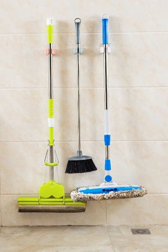 1Adet Kalite Tekli Duvara Yapışkanlı Mop Tutucu Aparat Sopa Askısı