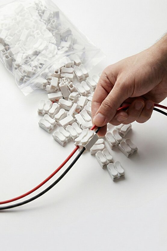 100 Adet Mandallı Vidasız Basmalı Tip 2 Li 2 Pin Kablo Birleştirici Klemens