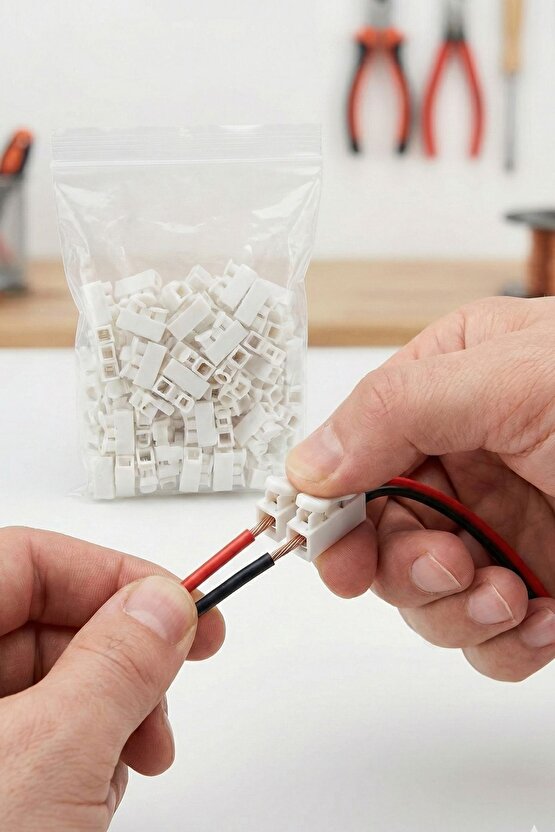 100 Adet Mandallı Vidasız Basmalı Tip 2 Li 2 Pin Kablo Birleştirici Klemens