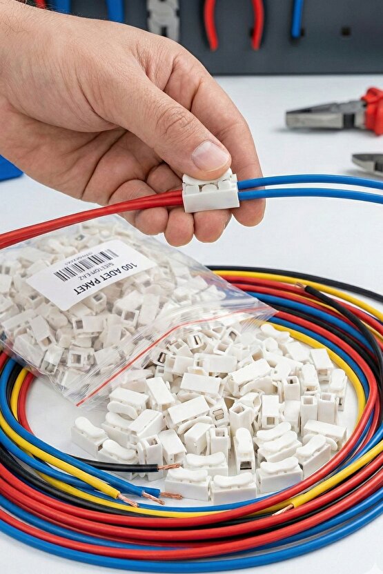 100 Adet Mandallı Vidasız Basmalı Tip 2 Li 2 Pin Kablo Birleştirici Klemens