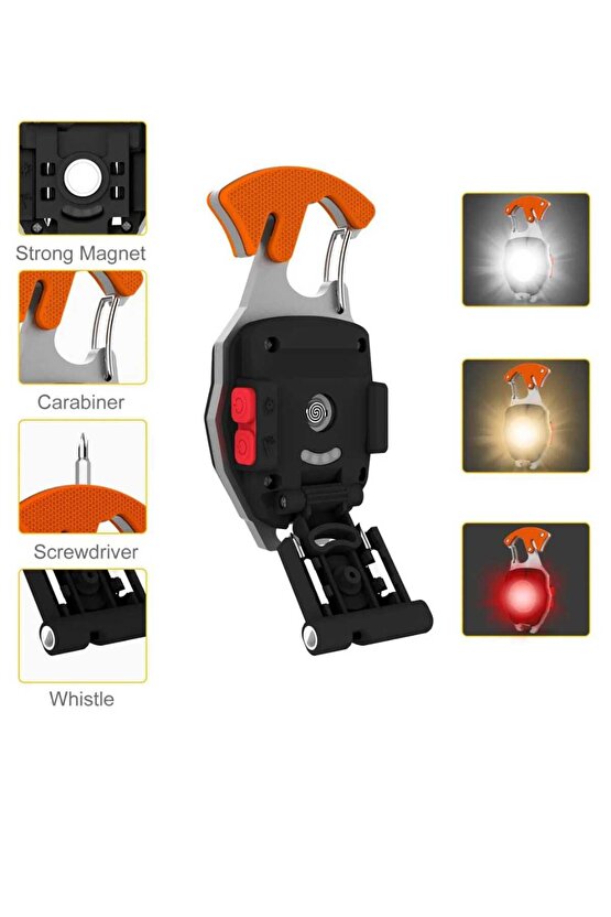 ÇOK AMAÇLI KAMP YARDIMCISI, FENER, TORNAVİDA, DÜDÜK, ATEŞ YAKICI MIKNATISLI ANAHTARLIK