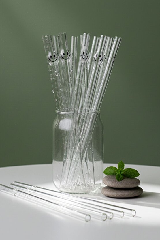 10 Adet Mega Cam Pipet Gülen Surat Geniş Pipet - Pipet Fırçası Hediye