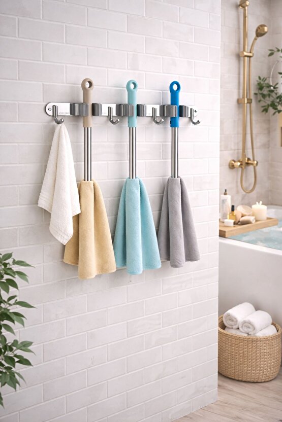 Paslanmaz Çelik Mop Askısı | Duvara Monte Mop ve Bez Tutucu 304 Çelik