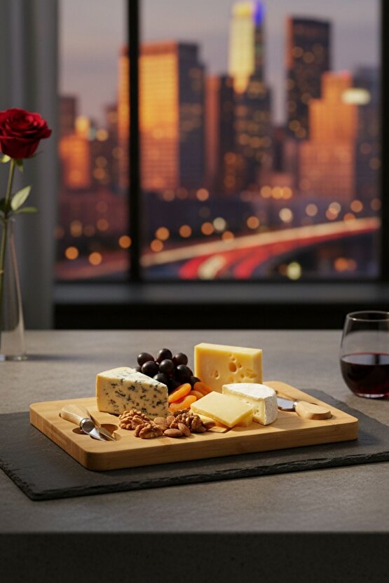 Bambu Peynir Tepsisi - Kahvaltı Bıçağı Çatalı 3ü Set (19X28.8X1.4CM )