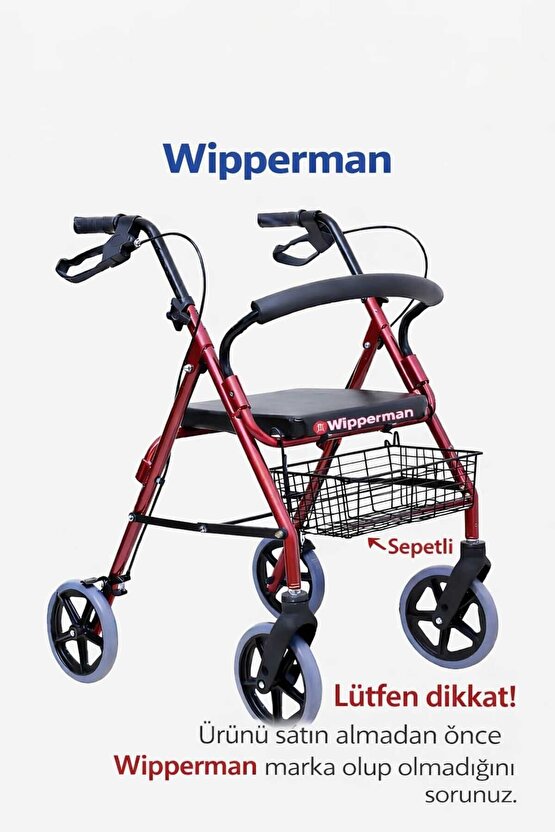 Pambukcuk Tekerlekli Rolatör Yürüteç Hasta Yaşlı Oturaklı 4 Tekerli 110 kg Taşıma Kapasiteli