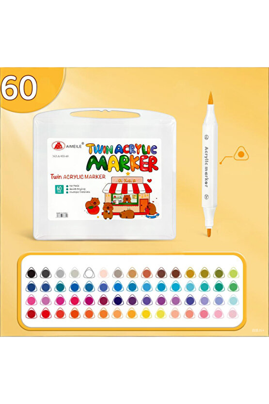 Akrilik Kalem 60 Renkli Çift Uçlu Akrilik Marker Kalem