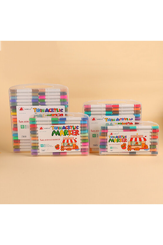 Akrilik Kalem 60 Renkli Çift Uçlu Akrilik Marker Kalem