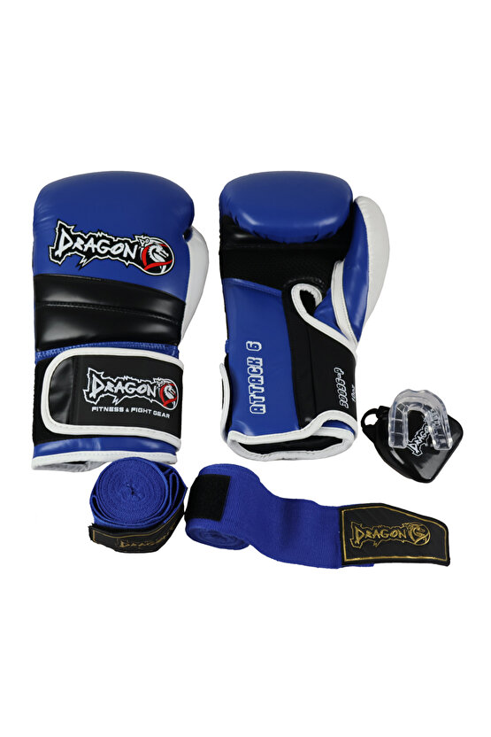 Attack 6 Boks Eldiveni Muay Thai Kick Boks Eldiveni Bandaj Dişlik ve Taşıma Çantalı set