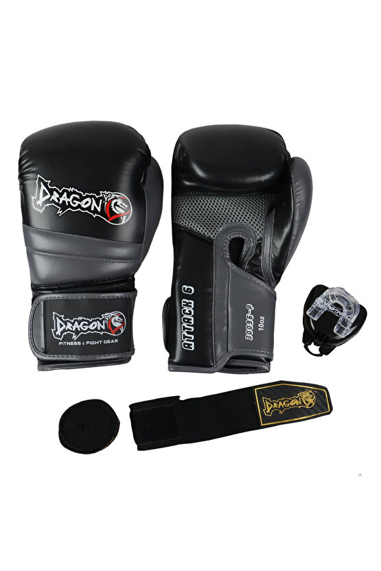 Attack 6 Boks Eldiveni Muay Thai Kick Boks Eldiveni Bandaj Dişlik ve Taşıma Çantalı set