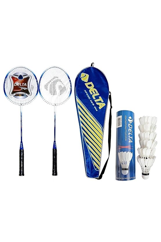 2 Adet Deluxe Tek Parça Badminton Raketi + Çanta + 6 Adet Kaz Tüyü Deluxe Badminton Topu Seti