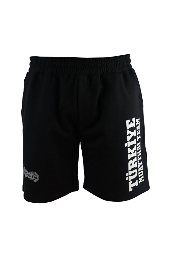 MT3038 Muaythai Şortu Türkiye Muay thai Team Baskılı Siyah Şort