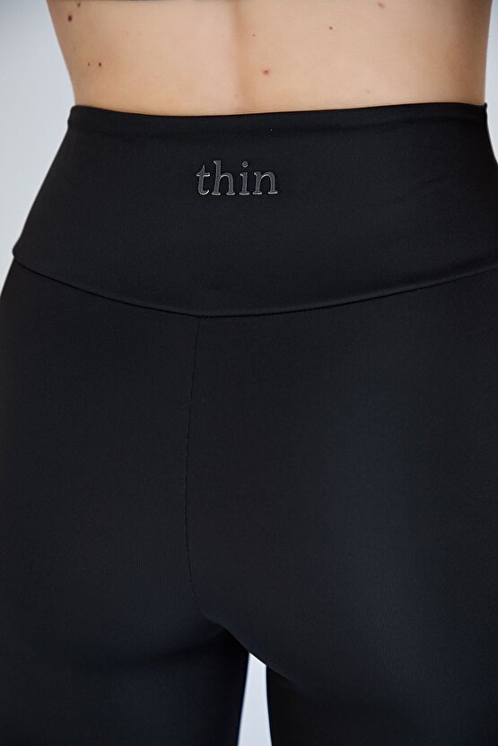 Siyah, Tül Detaylı Sporcu Taytı İnceltici Ve Sıkılaştırıcı