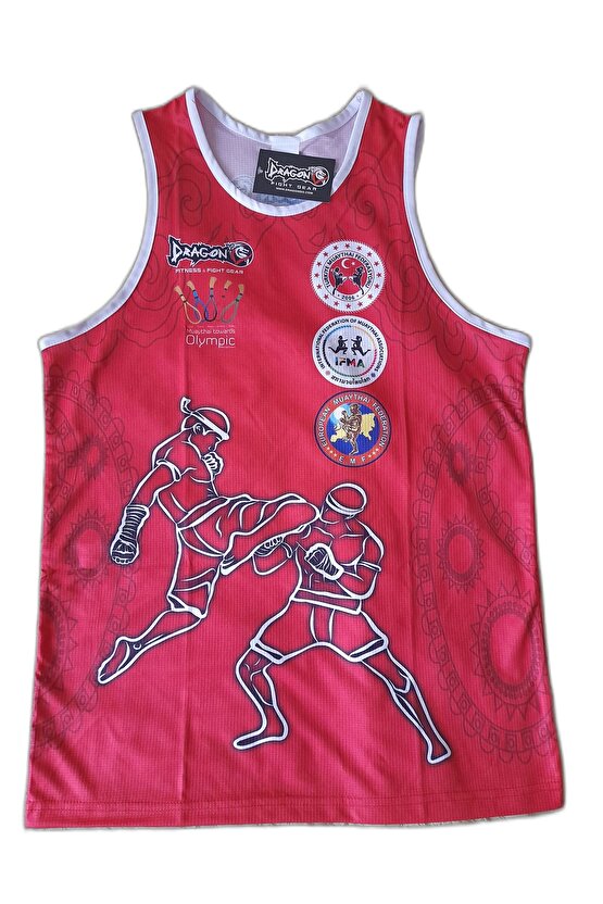 Giftoomsport- Federasyon Logolu Dijital Baskılı Muay Thai Atlet-l Beden-kırmızı