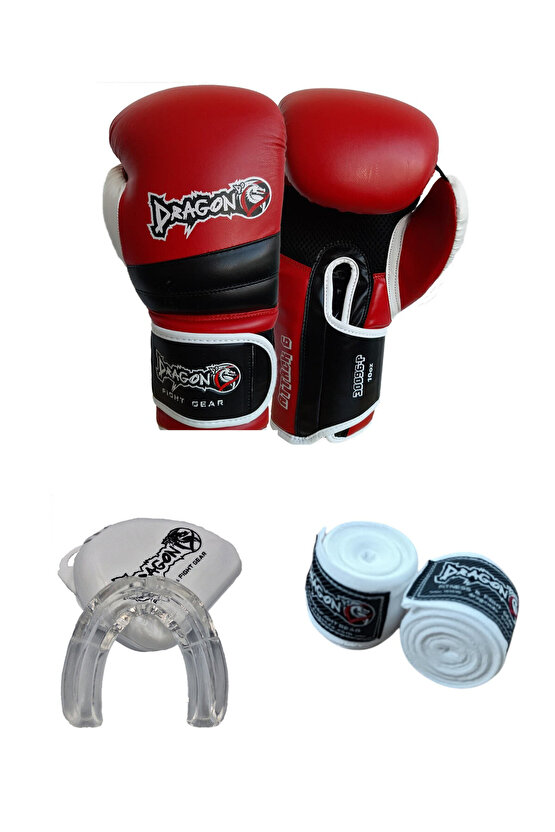 Attack 6 Boks, Kıck Boks, Muay Thai, Dragon Boks Eldiveni,  3 lü set, Bandaj dişlik eldiven