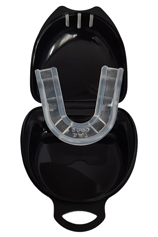 Giftoomsport- Profesyonel Kutulu Boks Dişliği-şeffaf-ve 3,5 M.siyah Boks Bandaj 2li Set