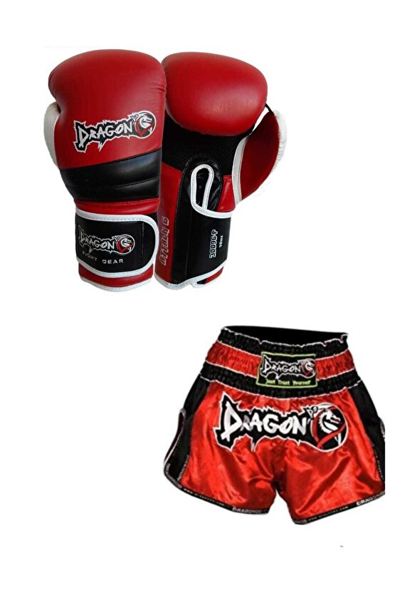 Attack Boks Eldiveni 10 Oz, Retro Şort 2 li Set Kick Boks Muay Thai Set , Boks Seti