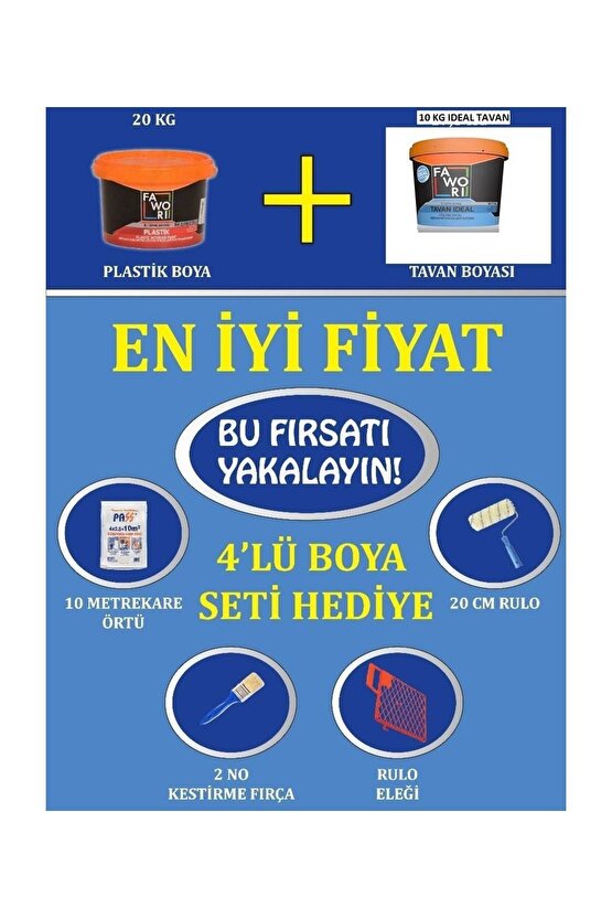 20 Kg Plastik Boya+10 Kg Tavan İdeal+Hediye Kül Gri